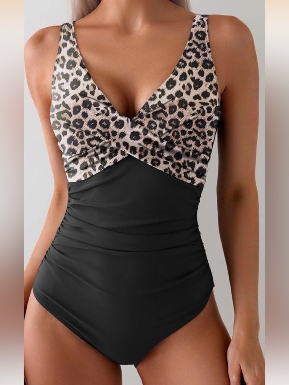 Eomenie NWT M Leopard Print Twist-TOP BLACK BOTTOM slimming One-Piece Swimsuit